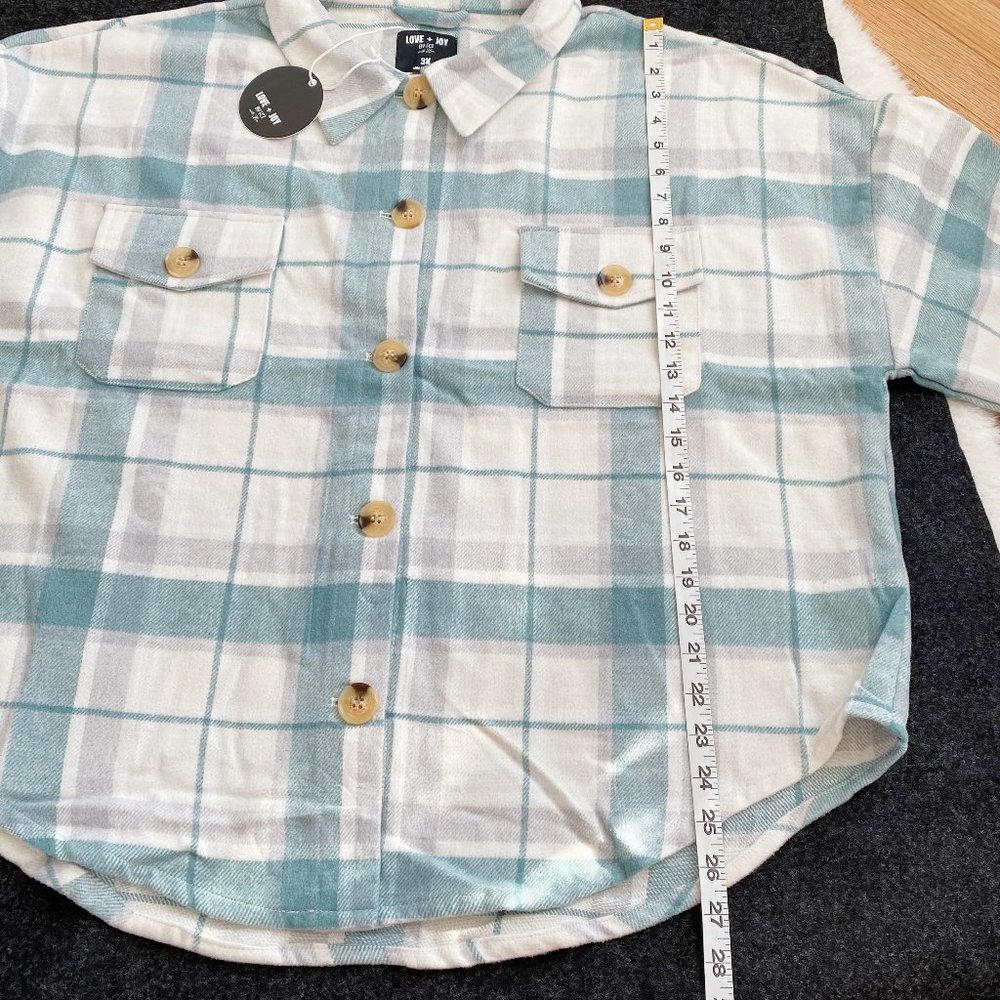Women's Flannel Shirt Jacket, Button Dawn, Blue Plaid, Chest Pockets, Sz 2X /3X - Picture 10 of 12
